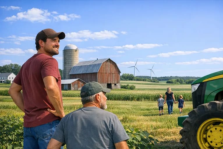 Young family and farmer