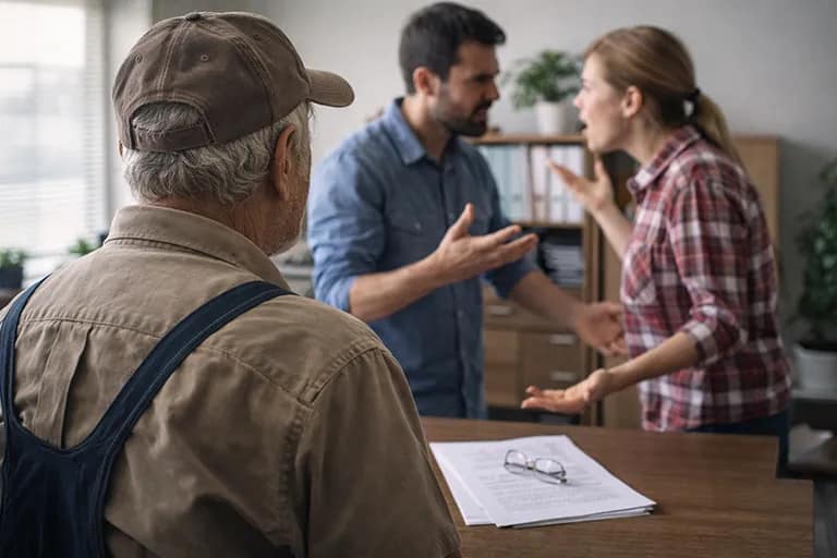 a couple argue as with a family member watching