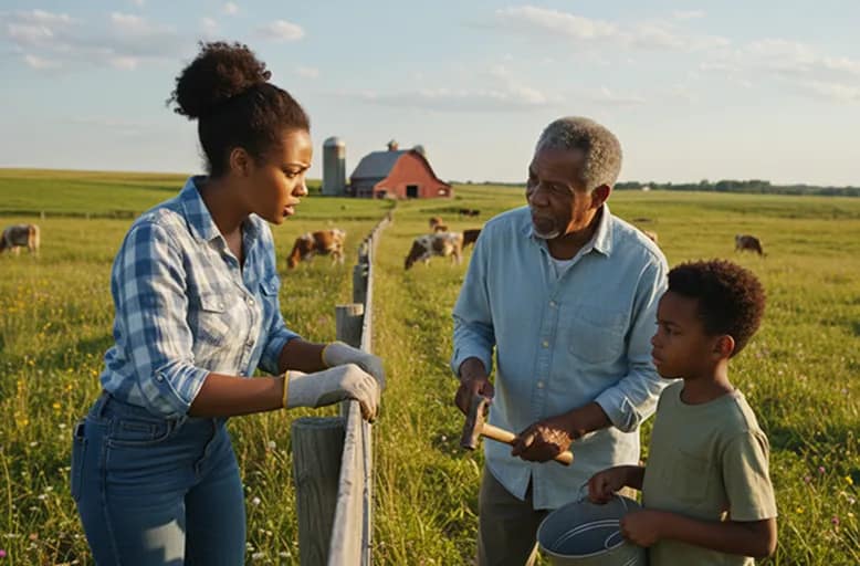 Grandfather teaching grandkids fencing skills