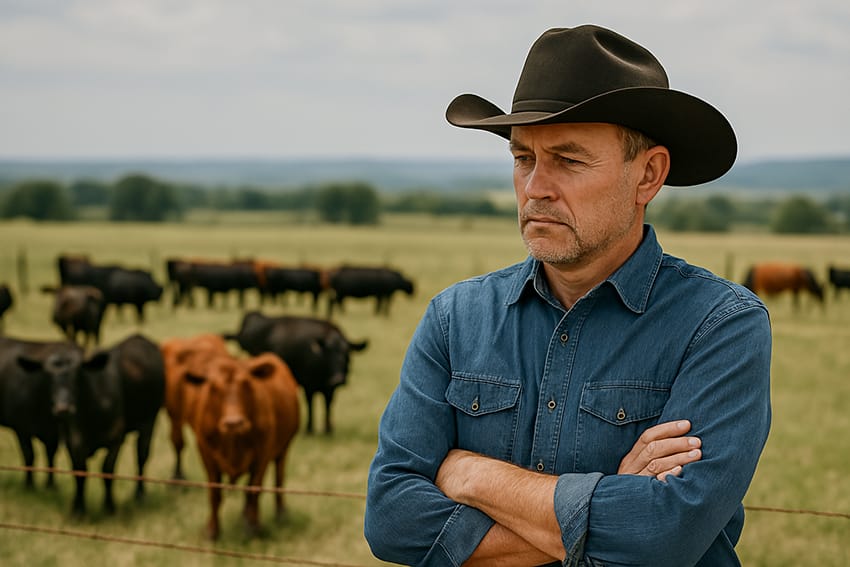 Rancher standing with his back to his cows